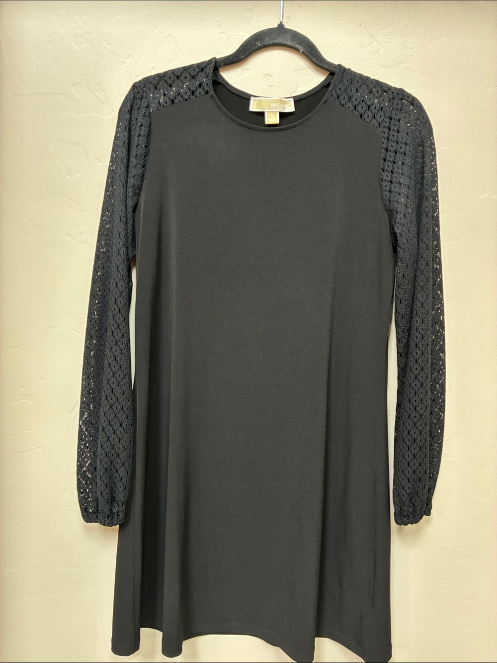 Michael Kors Black Long-Sleeve Lace-Sleeve Shift Dress